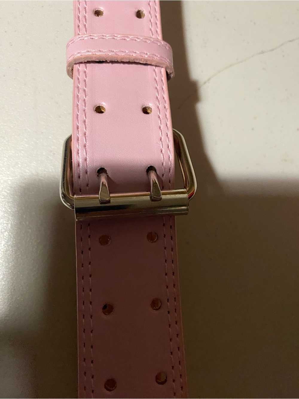 Ladies Pink Leather Belt with Silver-Tone Buckle